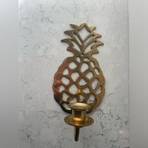 Vintage  10” Brass Pineapple Wall Sconce Candle Holder